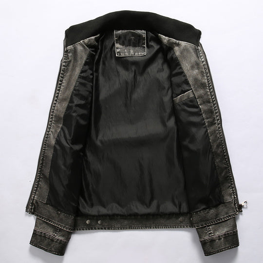 Herren robuste Kunstlederjacke im Military-Stil R&B