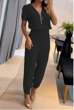 Damen Einteiler im lässigen Stil mit Zipper und Elastikbund R&B
