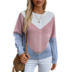Damen modischer Strickpullover mit geometrischem Muster und Zopfrippen