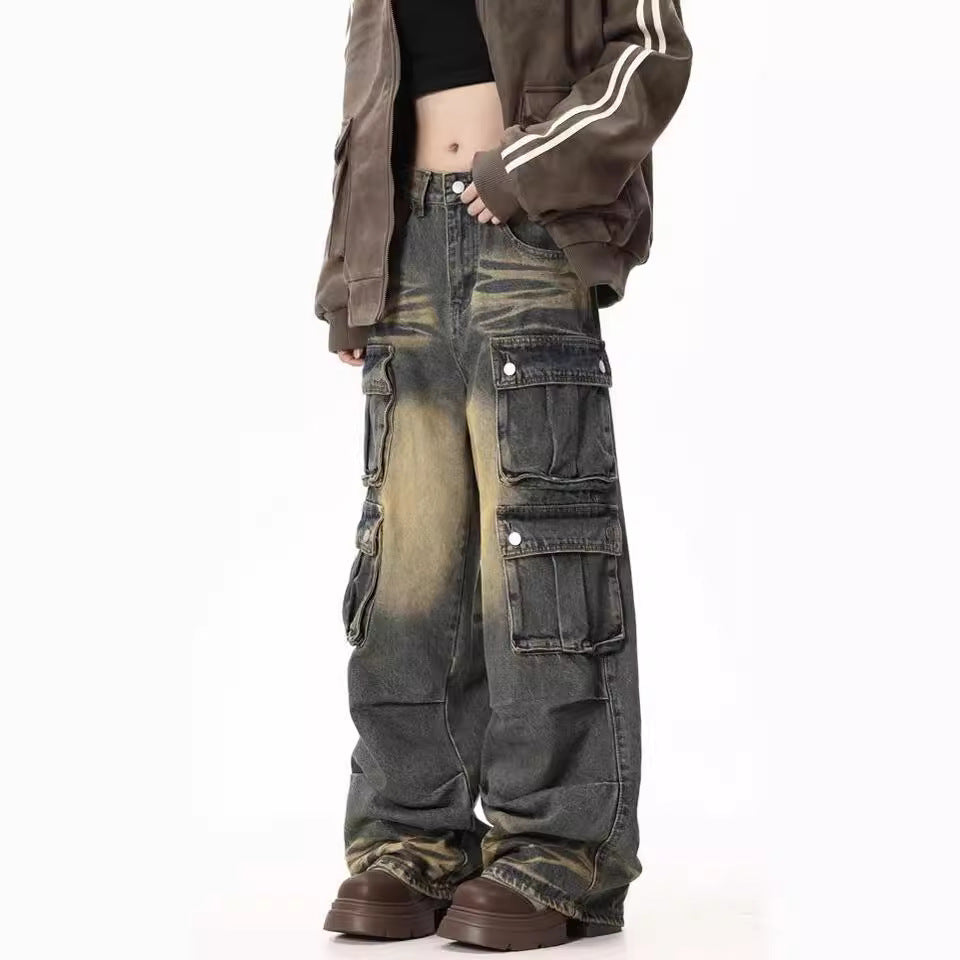 Damen Cargo-Jeans mit weitem Bein und praktischen Seitentaschen R&B