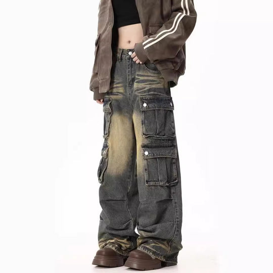 Damen Cargo-Jeans mit weitem Bein und praktischen Seitentaschen R&B