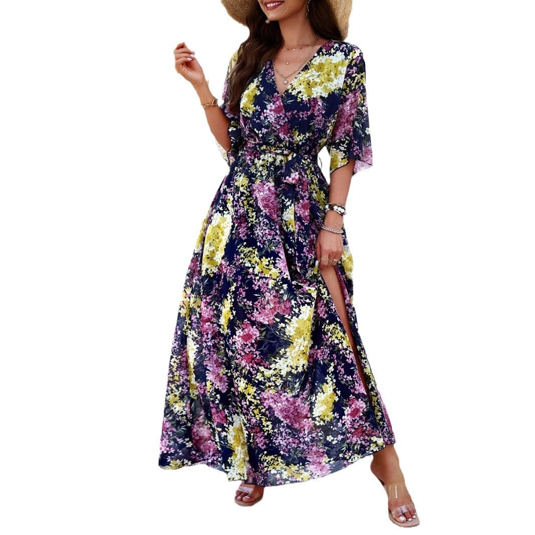 Damen Maxikleid mit eleganter Wickeloptik und seitlichem Schlitz R&B