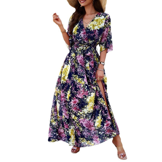 Damen Maxikleid mit eleganter Wickeloptik und seitlichem Schlitz R&B