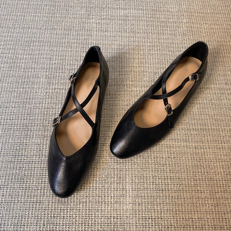Damen Ballerinas mit kreuzförmigem Riemen und eleganter Spitze R&B