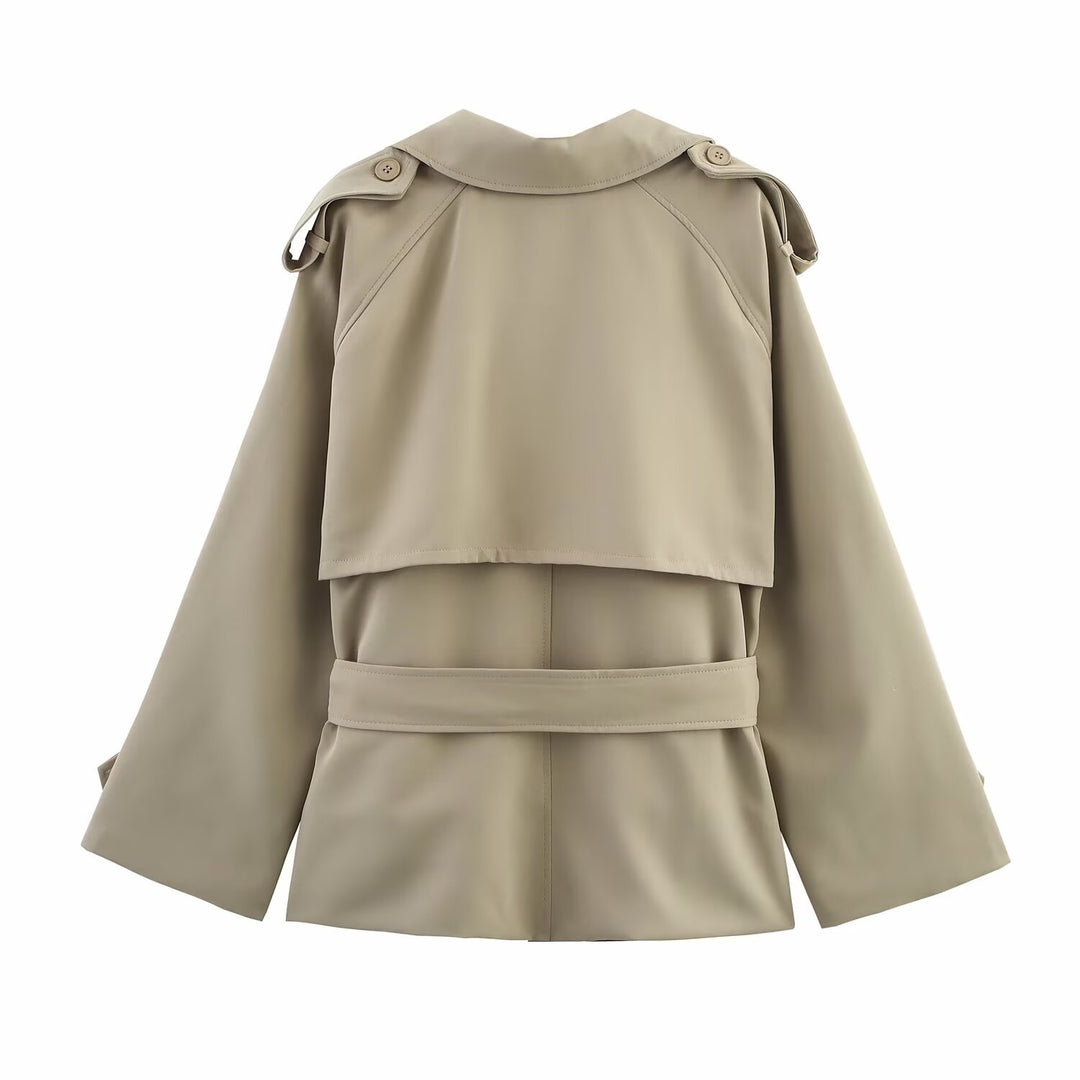 Damen modische Trenchjacke mit breitem Kragen und praktischen Taschen R&B