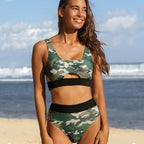 Damen Camouflage Bikini-Set mit hohem Bund und Schnittdetails R&B