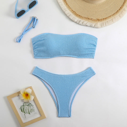 Damen Bandeau-Bikini mit hohem Beinausschnitt und strukturierter Textur R&B