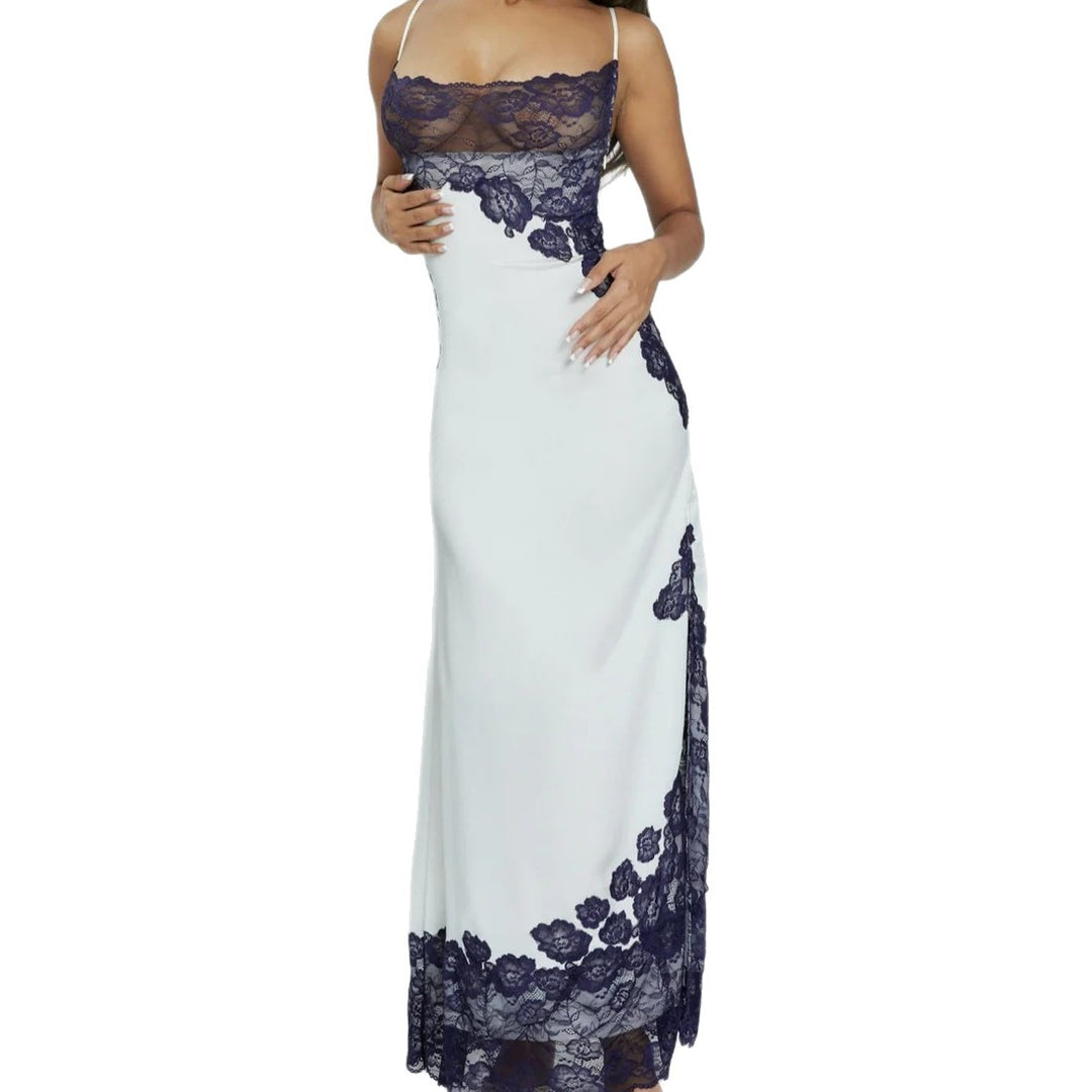 Damen Elegantes Spitzenkleid mit tiefem V-Ausschnitt und transparenten Einsätzen R&B