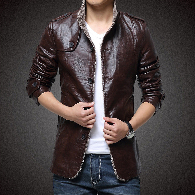 Herren Kunstlederjacke mit warmem Innenfutter