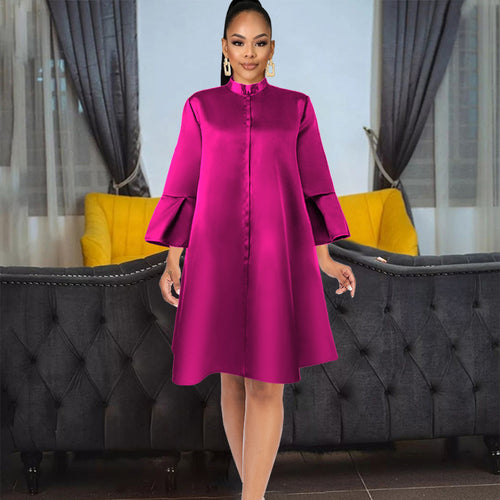 Damen elegantes Kleid mit hochgeschlossenem Kragen und weiterem Ärmel R&B