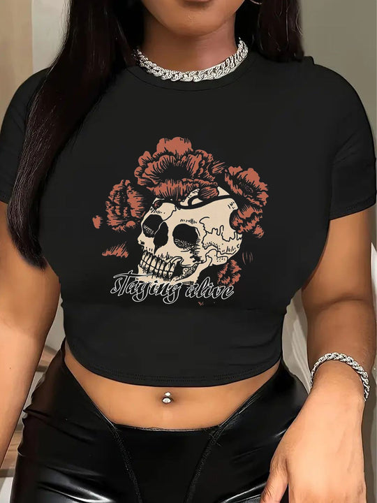 Damen Crop-T-Shirt mit kreativem Bärenmotiv und witzigem Spruch R&B