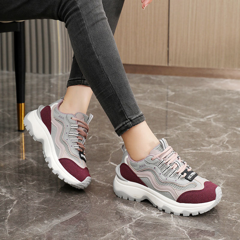 Damen trendige Chunky Sneakers mit atmungsaktivem Mesh und stabiler Sohle R&B