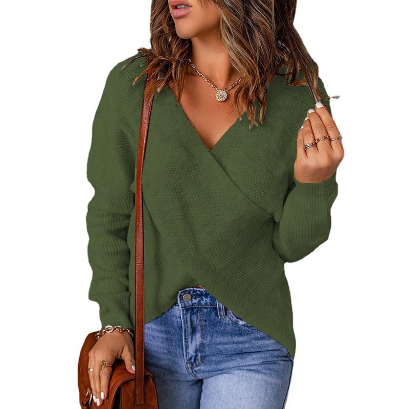 Damen Wickelpullover mit trendy V-Ausschnitt und lässiger Passform R&B