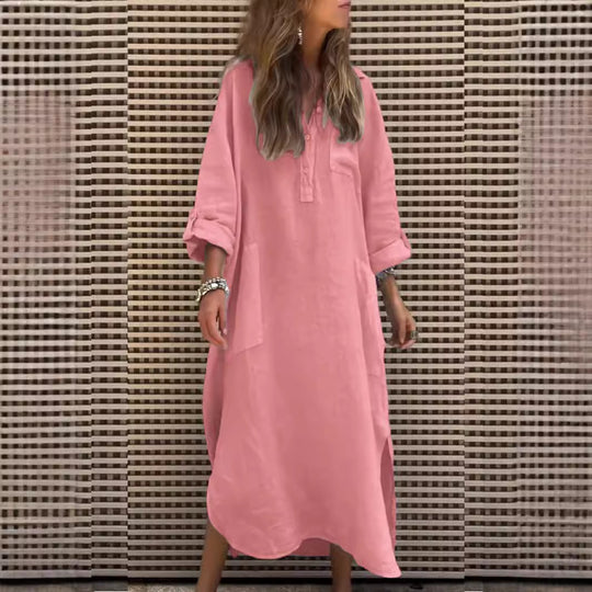Damen Lässiges Midikleid mit praktischen Taschen und hohen Seitenschlitzen R&B