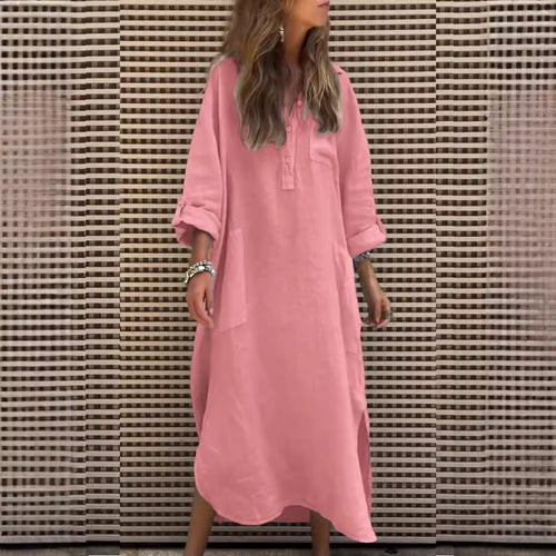 Damen Lässiges Midikleid mit praktischen Taschen und hohen Seitenschlitzen R&B