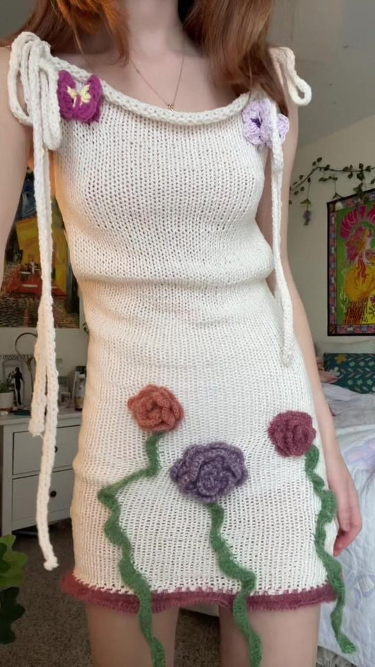 Damen gehäkeltes Sommerkleid mit floralen Applikationen R&B
