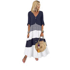 Damen Maxikleid mit Knopfverschluss und dekorativen Mustern R&B