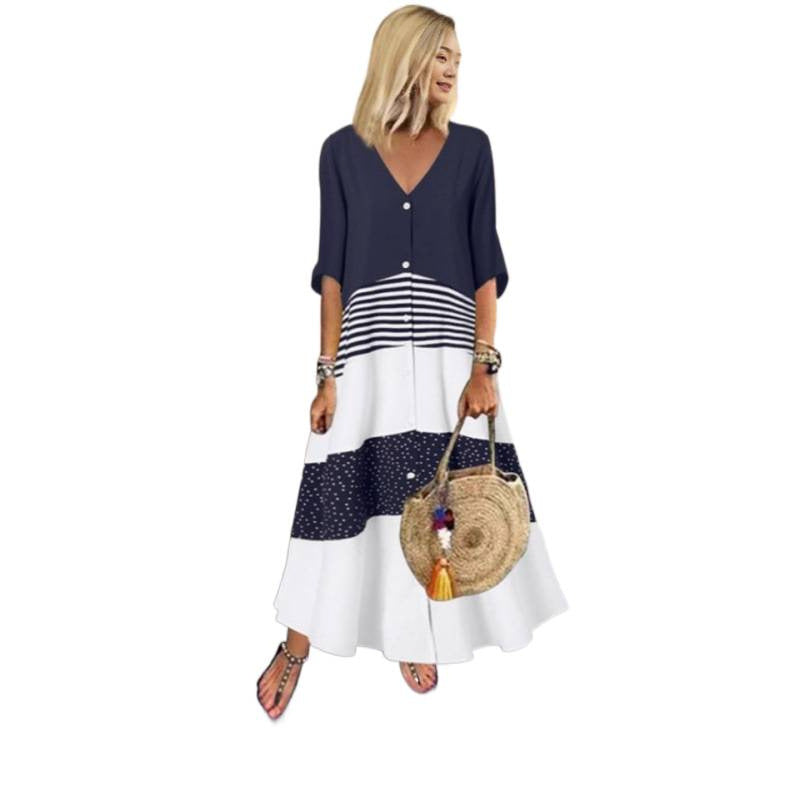 Damen Maxikleid mit Knopfverschluss und dekorativen Mustern R&B