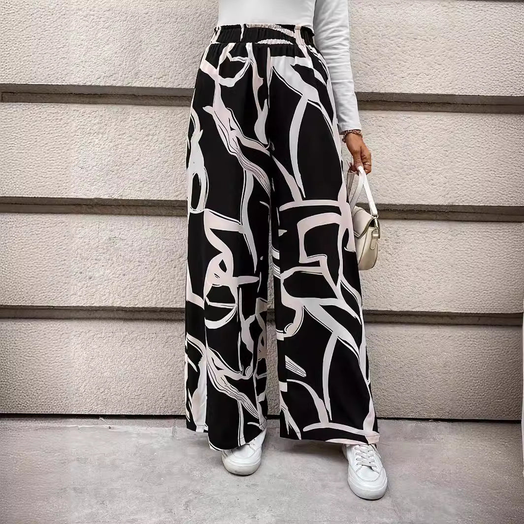 Damen Weit geschnittene Chiffon-Hosen mit modernem Grafikmuster R&B