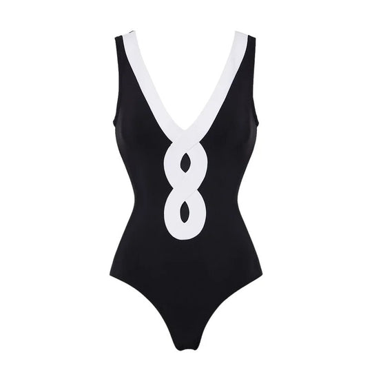Damen eleganter V-Ausschnitt Schwimmanzug mit stilvollem Wickelrock R&B