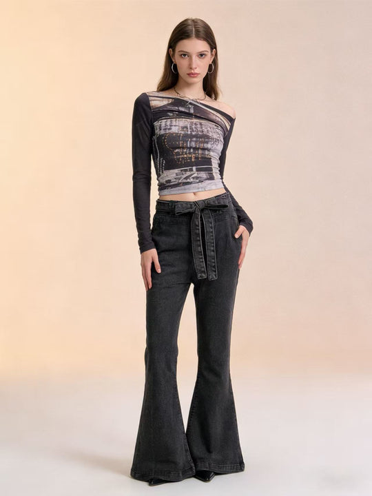Damen Flared Jeans mit hohem Bund und bequemem Stretchbund
