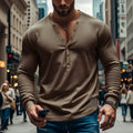 Herren Langarm-Henley-Shirt mit dekorativen Knöpfen und modernem Schnitt R&B