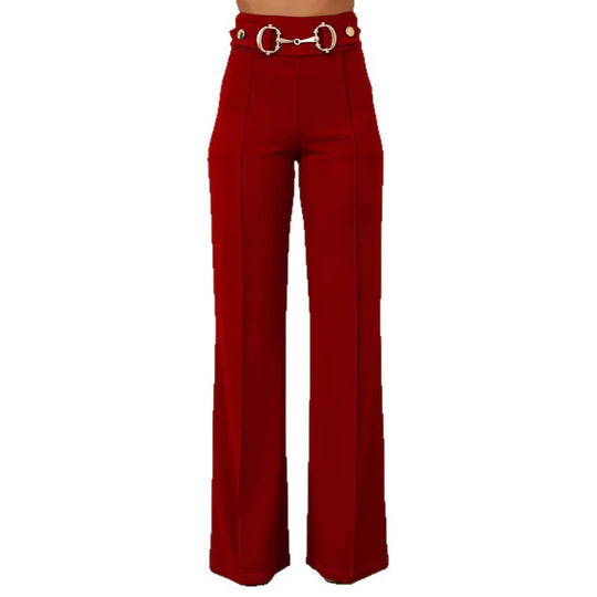 Damen weite Hochtaillenhose mit dekorativem Gürtel und eleganter Nahtführung R&B