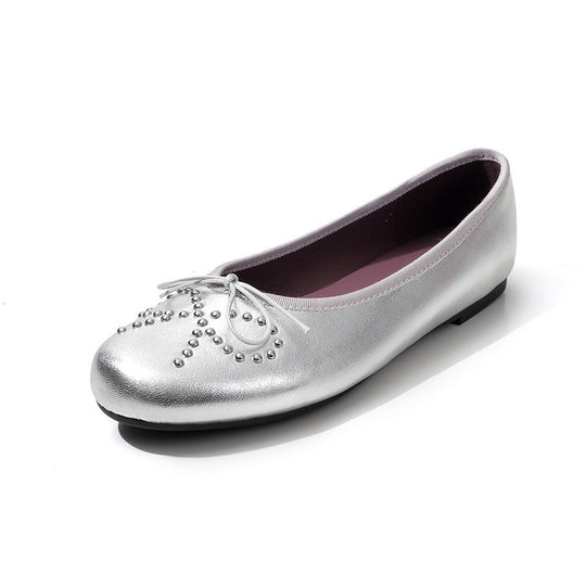 Damen Ballerinas mit schimmerndem Metallic-Obermaterial und Zierperlen R&B