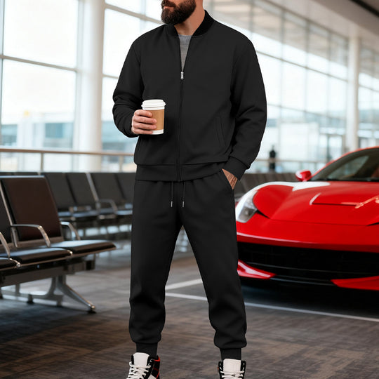 Herren nan sportlicher Freizeitanzug aus weicher Baumwollmischung mit Reißverschlussjacke und elastischer Jogginghose R&B