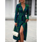 Damen Maxikleid mit figurbetontem Schnitt und elegantem Animal-Print R&B