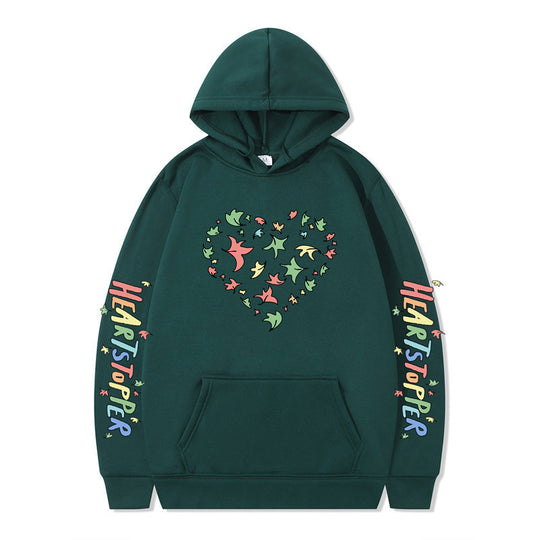 Damen Kapuzenpullover mit kreativem Herz- und Blattmotiv R&B