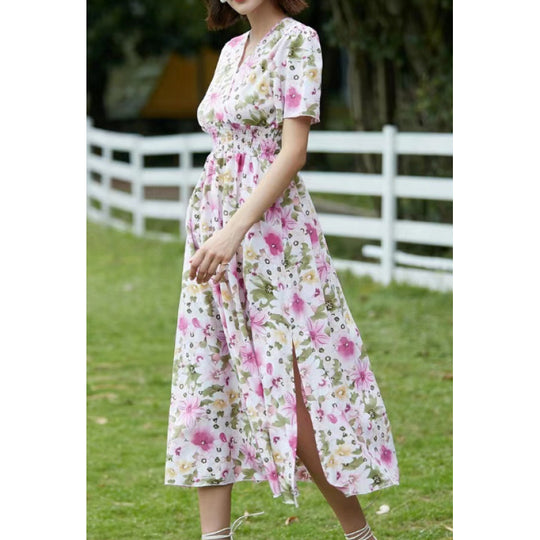 Damen Maxikleid mit fließendem Schnitt und floralem Design R&B