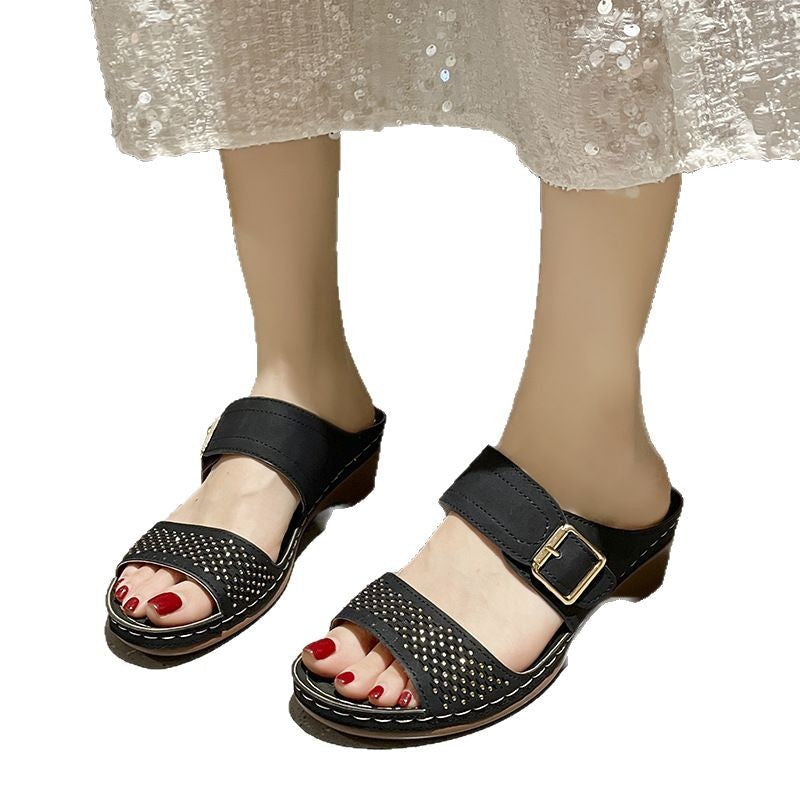 Damen Komfortable Clogs mit hochwertiger Schnallenverzierung R&B