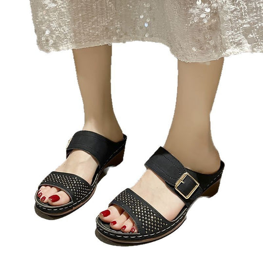 Damen Komfortable Clogs mit hochwertiger Schnallenverzierung R&B