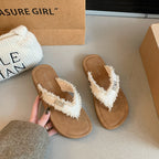 Damen modische Flip-Flops mit fransigem Riemen und komfortabler Innensohle EB