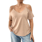 Damen lässiges T-Shirt mit Cut-Out-Ärmeln R&B