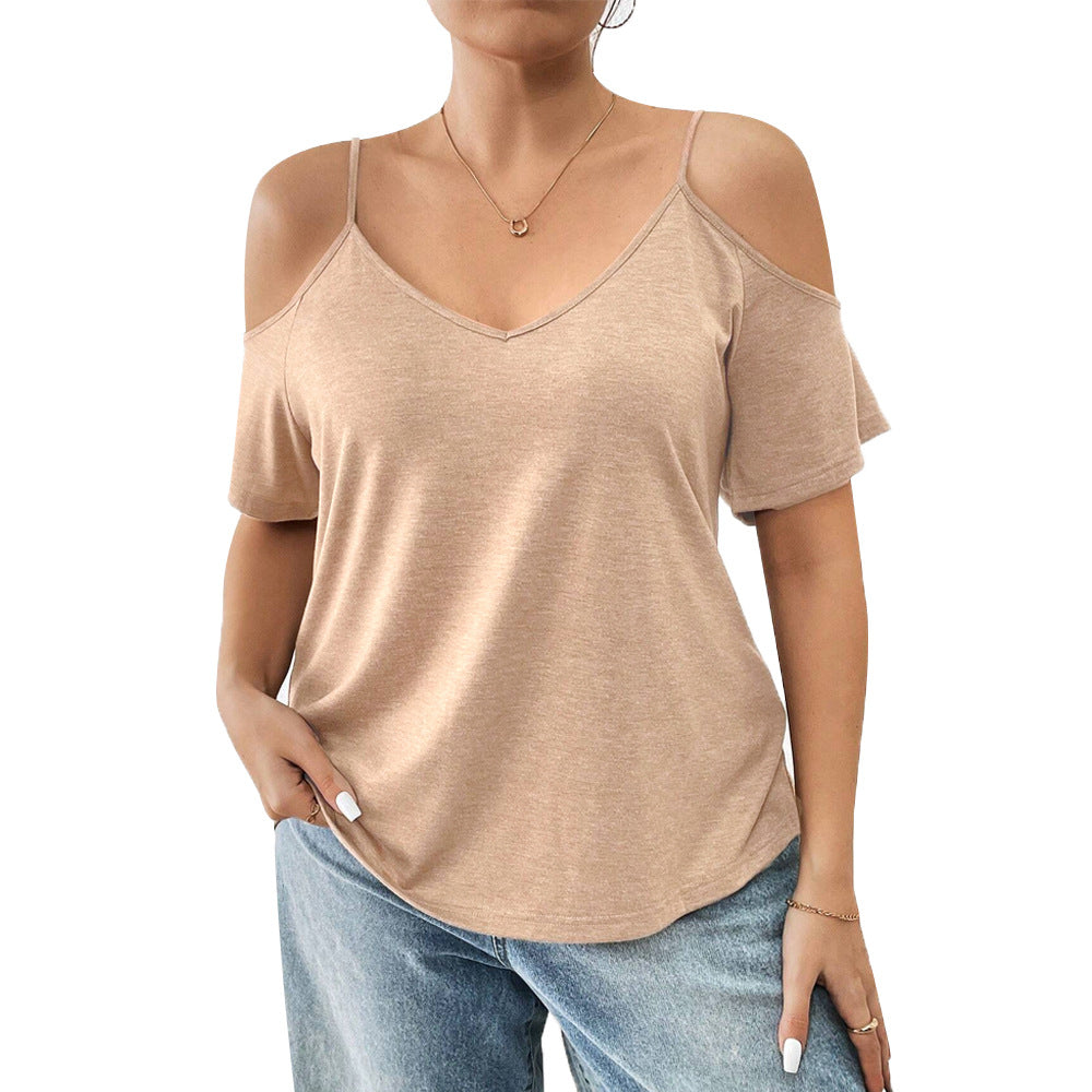 Damen lässiges T-Shirt mit Cut-Out-Ärmeln R&B