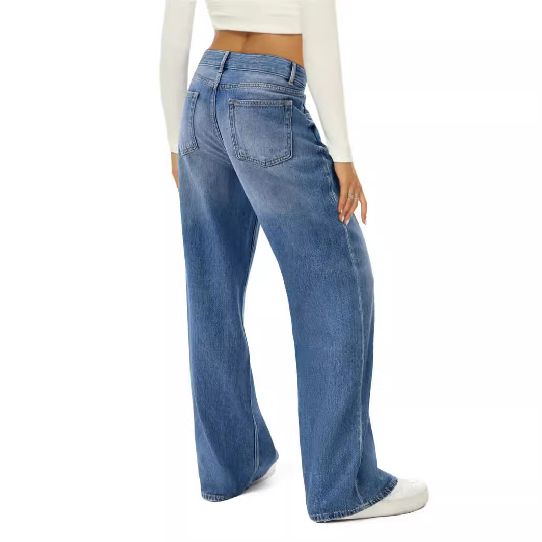 Damen Weit geschnittene High-Waist Jeans mit eleganter Passform R&B