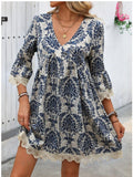 Damen Tunika-Kleid mit viktorianischem Muster und Spitzenakzenten R&B