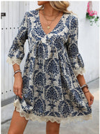 Damen Tunika-Kleid mit viktorianischem Muster und Spitzenakzenten R&B