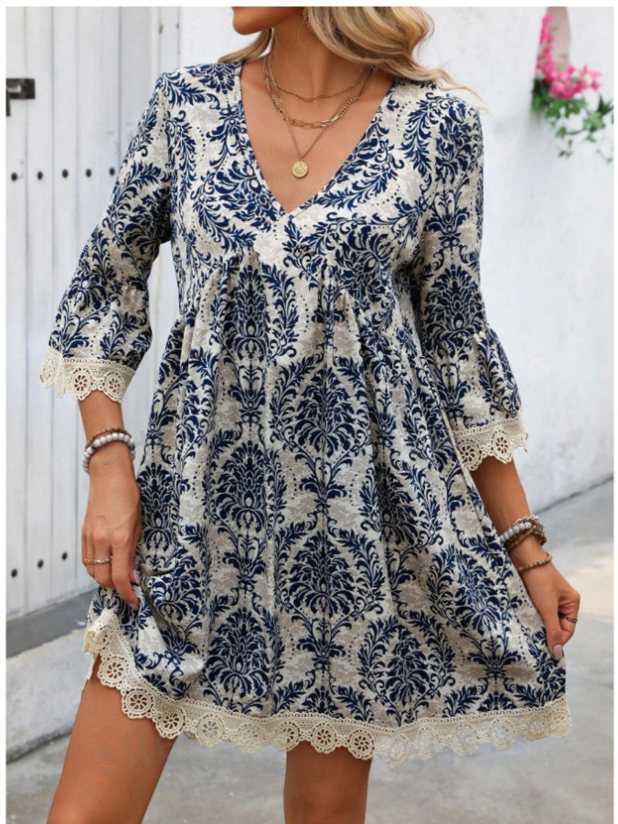 Damen Tunika-Kleid mit viktorianischem Muster und Spitzenakzenten R&B