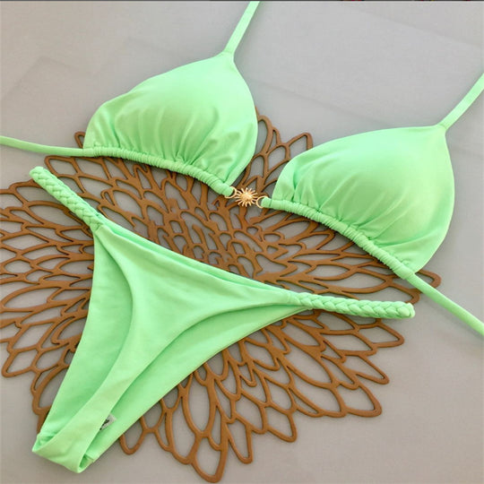 Damen Triangel-Bikini mit floralem Muster und eleganter Goldschließe R&B