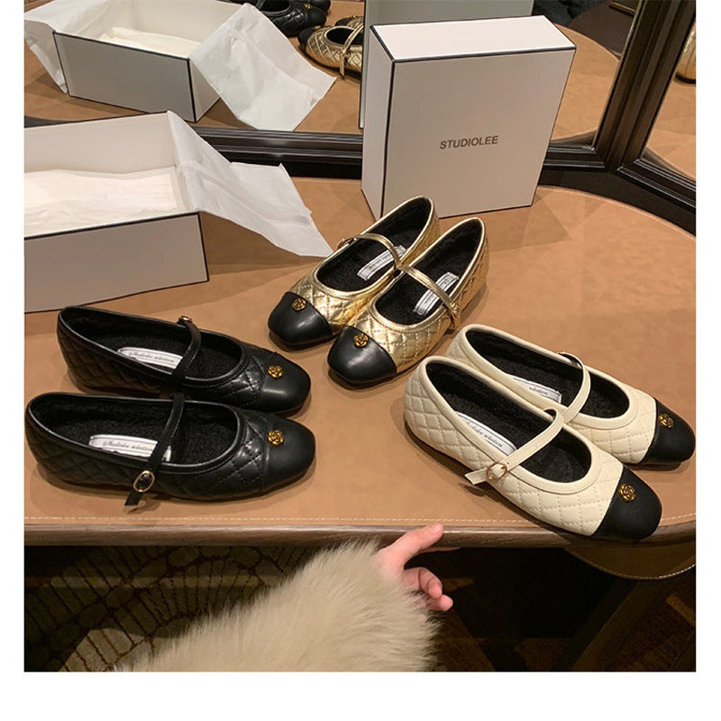 Damen Ballerinas mit glänzender Stepp-Optik und eleganter Riemchenverzierung