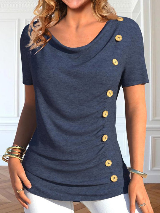 Damen Elegantes Rundhals-Oberteil mit Knopfdetails R&B