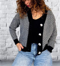 Damen Modischer Cardigan mit Chevron-Muster und Knöpfen