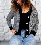 Damen Modischer Cardigan mit Chevron-Muster und Knöpfen