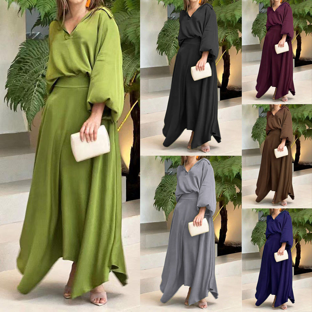 Damen Elegantes Maxikleid mit fließendem Schnitt und hochwertigem V-Ausschnitt R&B