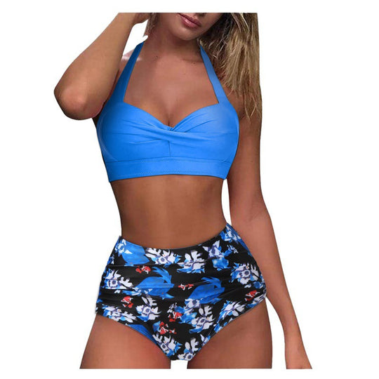 Damen Hochtaillierter Karobikini mit gerafftem Oberteil R&B