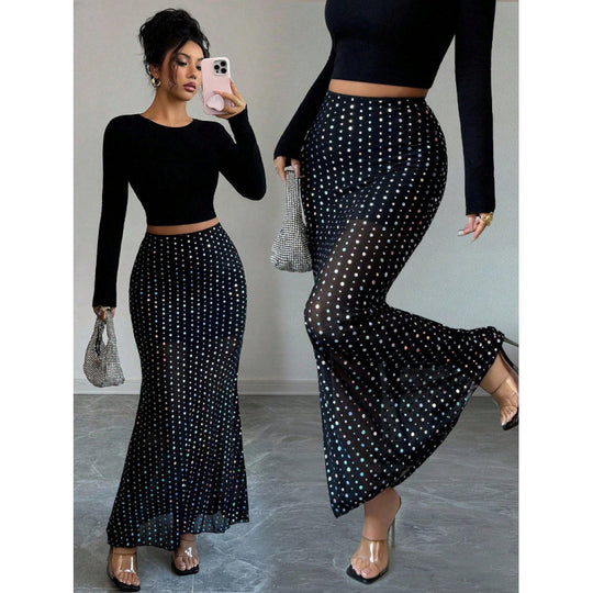 Damen Elegante und schicke maxi Rock mit Pünktchenmuster R&B