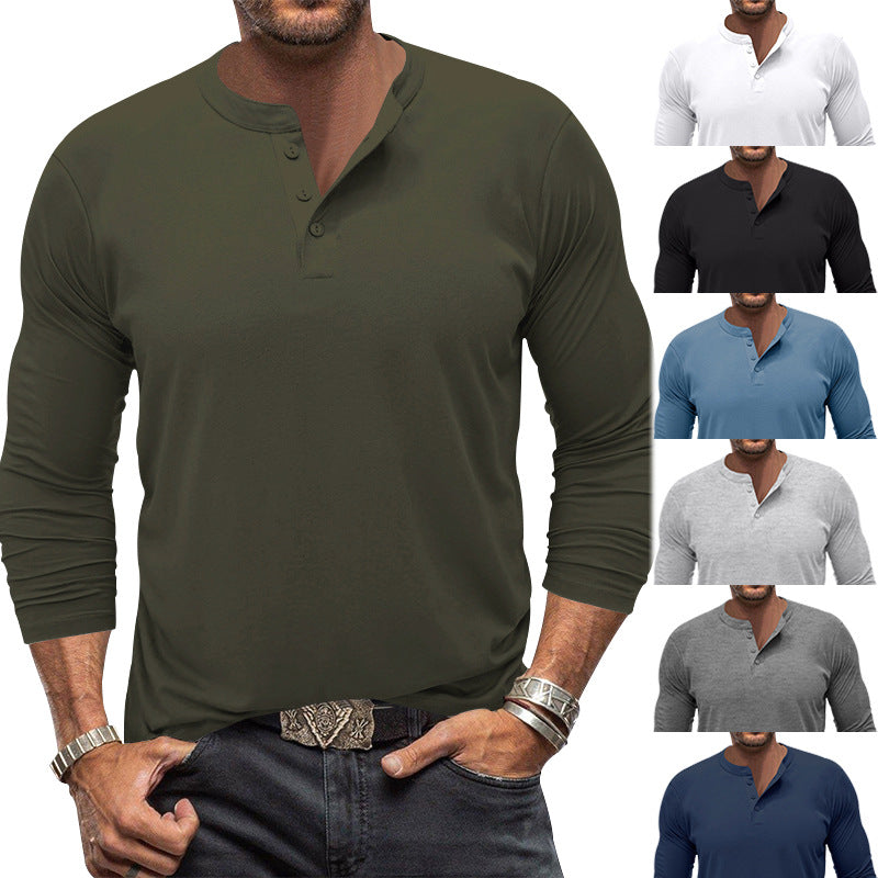 Herren modisches Langarm-Henley-Shirt mit modernem Kragen und praktischen Knopfdetails R&B